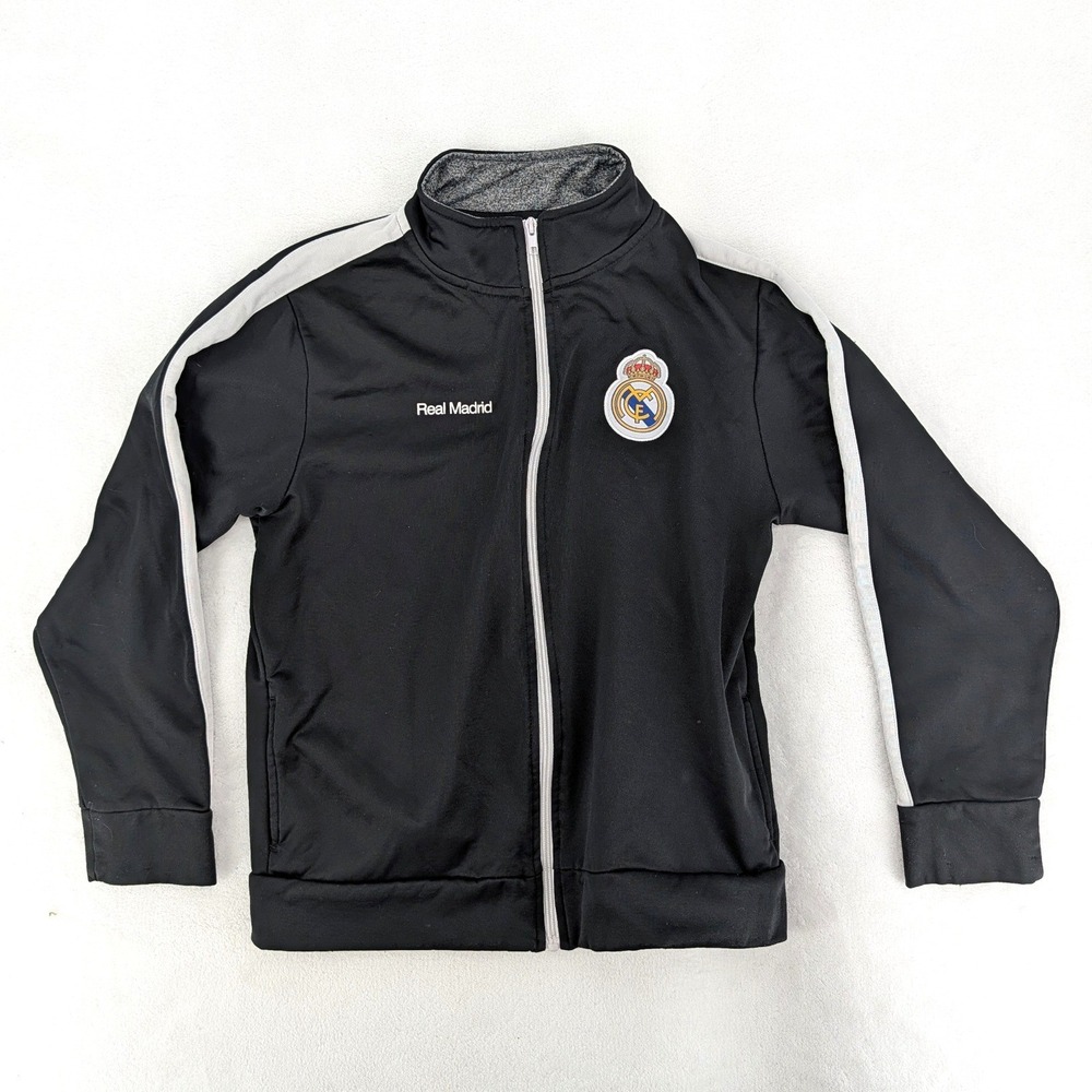 Real Madrid C.F.‎ Futbol Soccer Track Jacket Black Fleece Lined Youth XL Crest